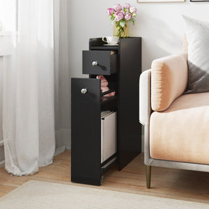 Armadietto da bagno stretto a 4 ripiani con cassetti estraibili, Armadietto da bagno armadio da bagno Nero-Armadietti da bagno