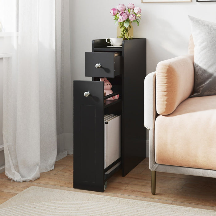 Armadietto da bagno stretto a 4 ripiani con cassetti estraibili, Armadietto da bagno armadio da bagno Nero-Armadietti da bagno