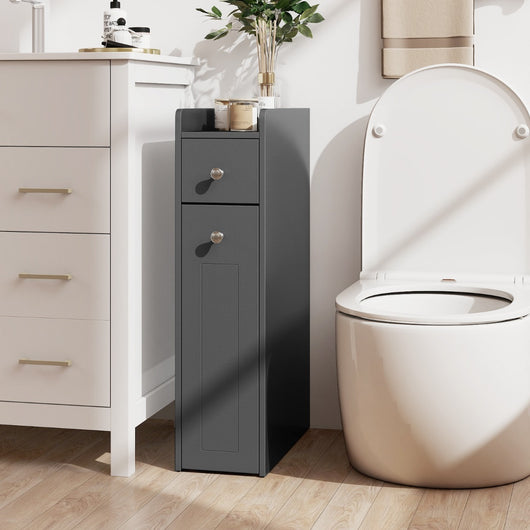 Armadietto da bagno stretto a 4 ripiani con cassetti estraibili, Armadietto da bagno armadio da bagno Grigio-Armadietti da bagno
