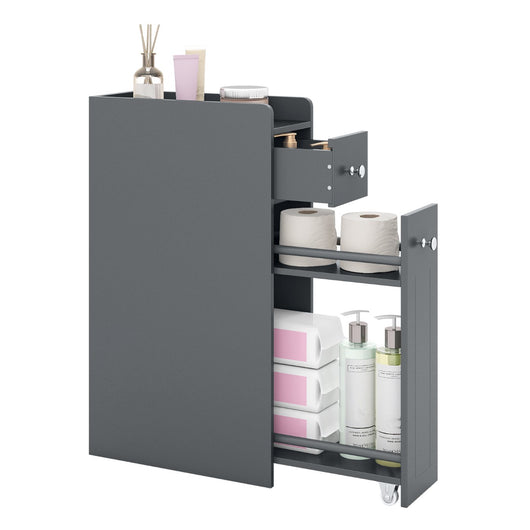 Armadietto da bagno stretto a 4 ripiani con cassetti estraibili, Armadietto da bagno armadio da bagno Grigio-Armadietti da bagno