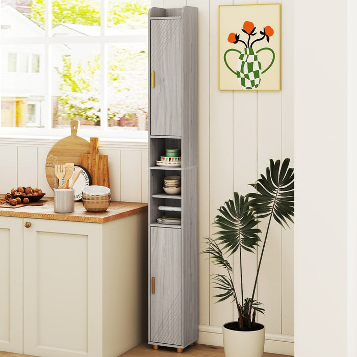 Armadietto da bagno stretto organizzatore stretto con 2 ante e ripiani regolabili-Mobiletto da bagno Armadietto da bagno alto Grigio