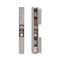 Armadietto da bagno stretto organizzatore stretto con 2 ante e ripiani regolabili-Mobiletto da bagno Armadietto da bagno alto Grigio