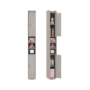 Armadietto da bagno stretto organizzatore stretto con 2 ante e ripiani regolabili-Mobiletto da bagno Armadietto da bagno alto Grigio