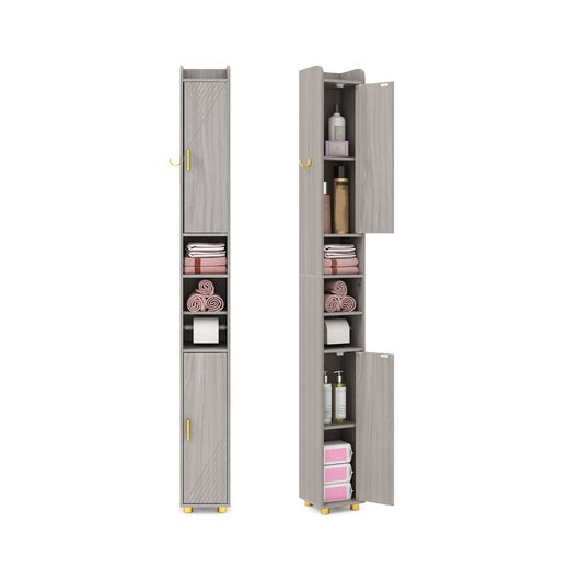 Armadietto da bagno stretto organizzatore stretto con 2 ante e ripiani regolabili-Mobiletto da bagno Armadietto da bagno alto Grigio