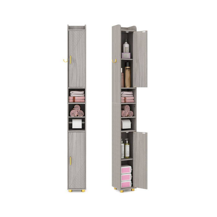 Armadietto da bagno stretto organizzatore stretto con 2 ante e ripiani regolabili-Mobiletto da bagno Armadietto da bagno alto Grigio