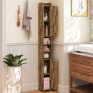 Armadietto da bagno stretto organizzatore stretto con 2 ante e ripiani regolabili-Mobiletto da bagno Armadietto da bagno alto Marrone