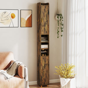 Armadietto da bagno stretto organizzatore stretto con 2 ante e ripiani regolabili-Mobiletto da bagno Armadietto da bagno alto Marrone