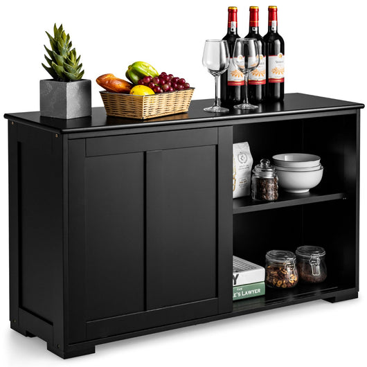 Armadietto da cucina a due porte scorrevoli, Mobiletto in legno per bagno 106,7x33x60cm Nero-Credenze buffet