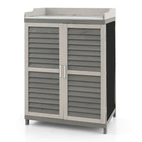 Armadietto da esterno in legno di abete con 2 ante magnetiche, 1 ripiano e piano in metallo placcato 67x47x100 cm Grigio-Casette da giardino