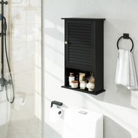 Armadietto da parete in legno da bagno con ripiani-Mobile da bagno sospeso 42x17x70cm Nero