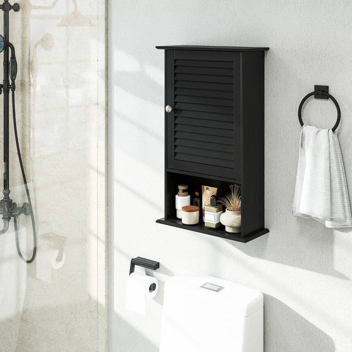 Armadietto da parete in legno da bagno con ripiani-Mobile da bagno sospeso 42x17x70cm Nero