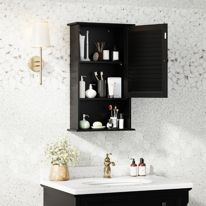 Armadietto da parete in legno da bagno con ripiani-Mobile da bagno sospeso 42x17x70cm Nero