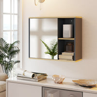 Mobile da parete per bagno con porta specchiata e ripiano regolabile, Armadio per medicina con specchio per soggiorno Grigio-Armadietti per gioielli
