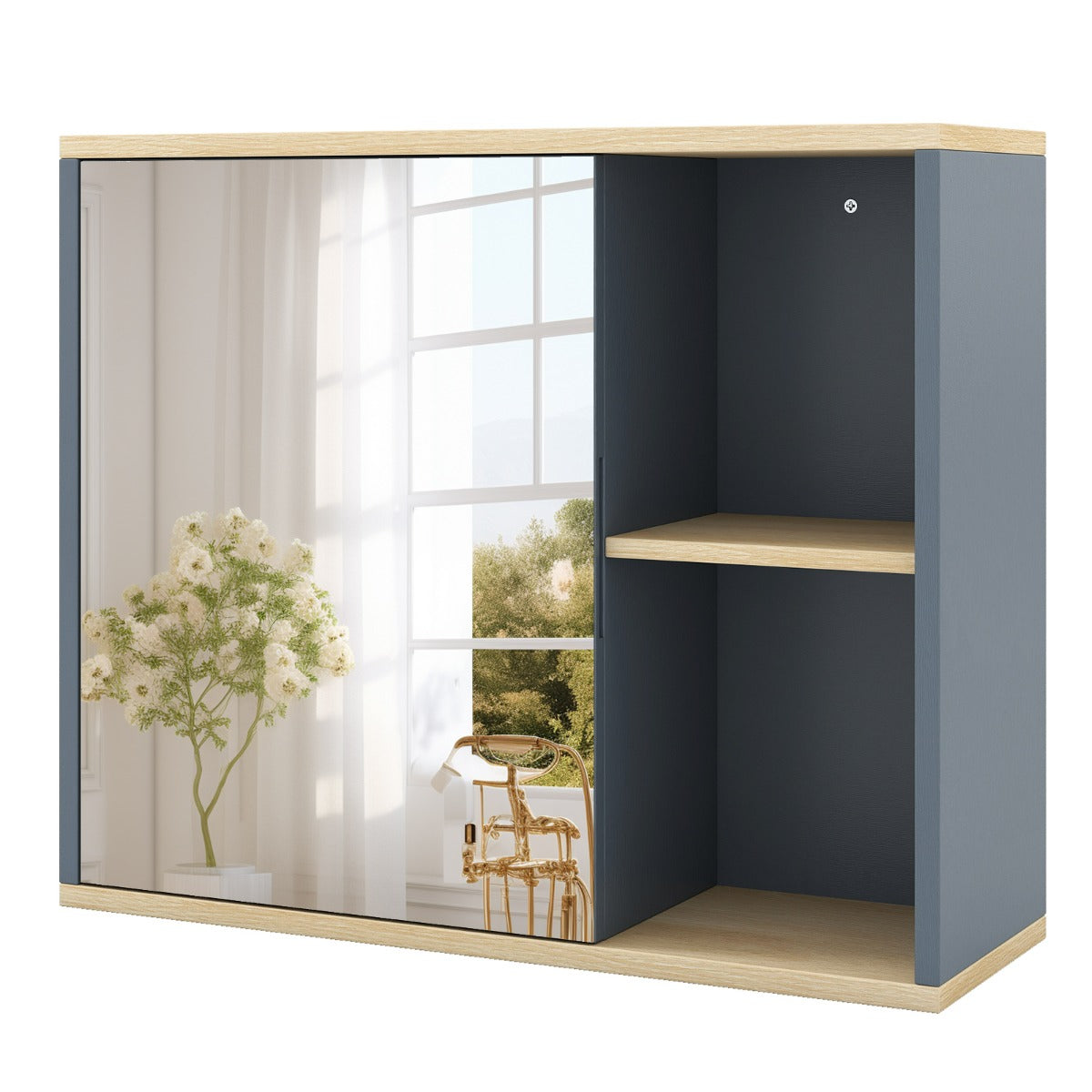 Mobile da parete per bagno con porta specchiata e ripiano regolabile, Armadio per medicina con specchio per soggiorno Grigio-Armadietti per gioielli