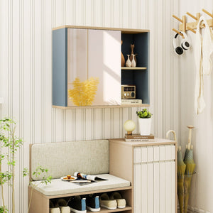 Mobile da parete per bagno con porta specchiata e ripiano regolabile, Armadio per medicina con specchio per soggiorno Grigio-Armadietti per gioielli