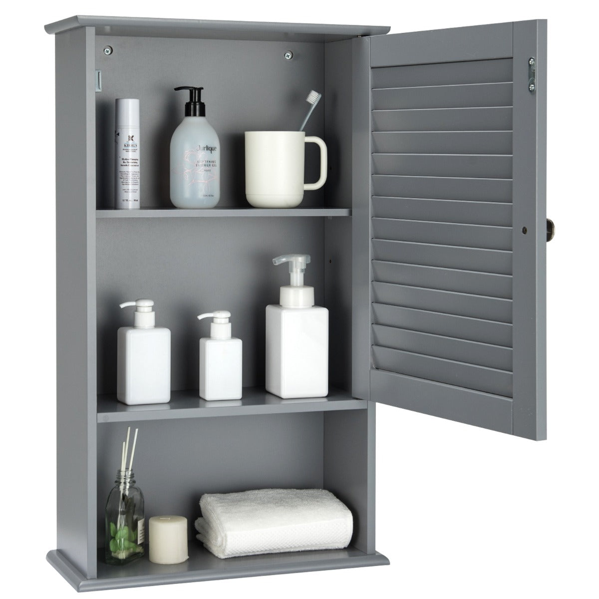 Armadietto da parete in legno da bagno con ripiani-Mobile da bagno sospeso 42x17x70cm Grigio