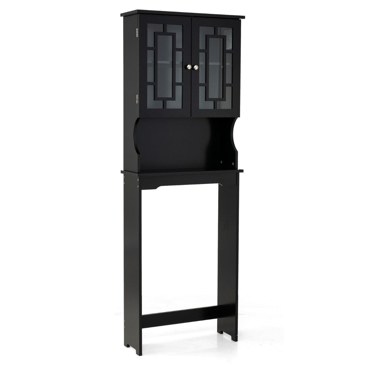 Mobile per lavatrice con 3 mensole e 2 ante per bagno-Mobiletto da bagno 60x21,5x170,5cm Nero