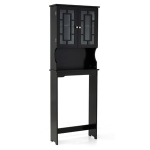 Mobile per lavatrice con 3 mensole e 2 ante per bagno-Mobiletto da bagno 60x21,5x170,5cm Nero