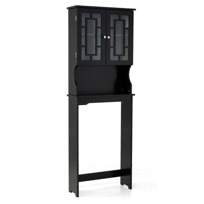 Mobile per lavatrice con 3 mensole e 2 ante per bagno-Mobiletto da bagno 60x21,5x170,5cm Nero