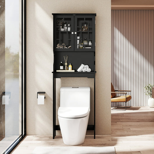 Mobile per lavatrice con 3 mensole e 2 ante per bagno-Mobiletto da bagno 60x21,5x170,5cm Nero