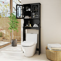 Mobile per lavatrice con 3 mensole e 2 ante per bagno-Mobiletto da bagno 60x21,5x170,5cm Nero