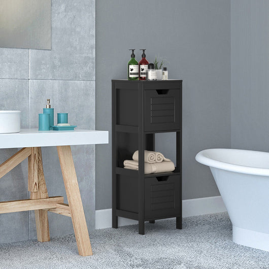 Armadietto del bagno di legno multifunzionale con 2 cassetti-Mobiletto da bagno Scaffale per bagno casa ufficio salone Nero