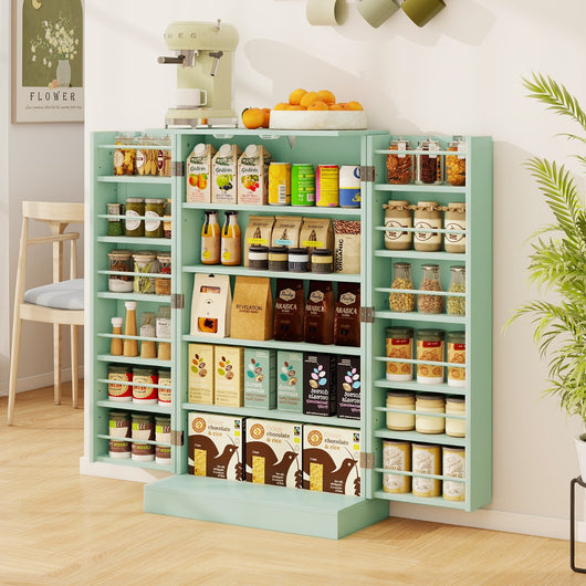 Armadietto dispensa alto 104 cm con ante e ripiani regolabili, Credenza autoportante per sala da pranzo e soggiorno Verde-Credenze buffet