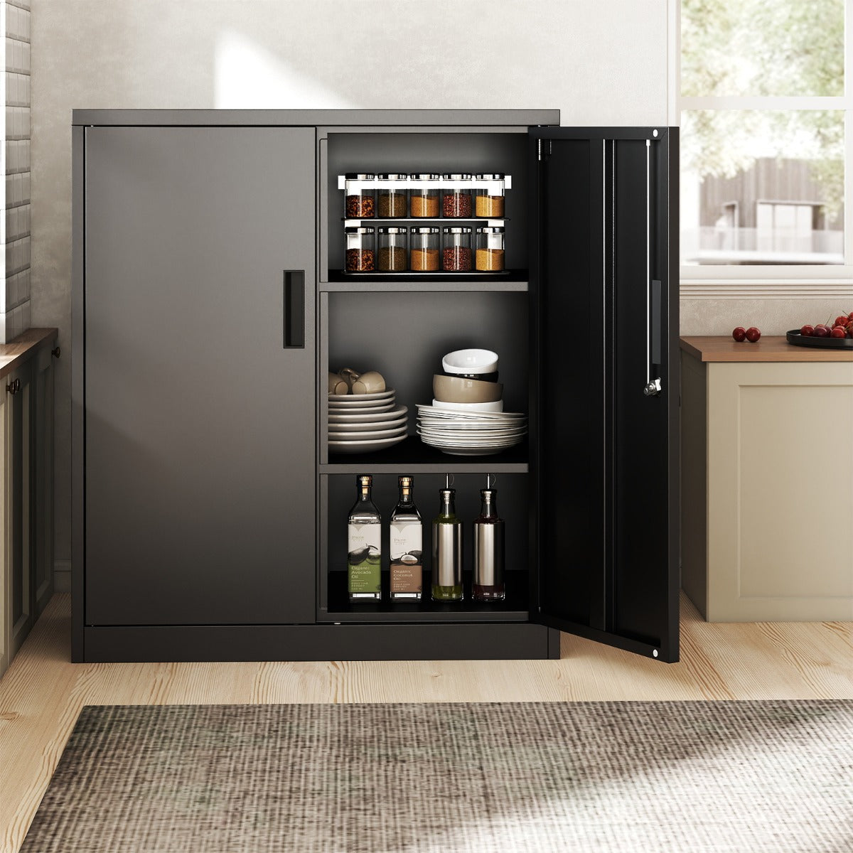 Armadietto in metallo con 2 ante con serratura per garage, Armadietto file e dispensa in acciaio per ufficio-Armadi da ufficio