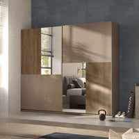 Armadio 2 ante scorrevoli con specchi Quinn 275x59x240h colore bronzo e noce mercure