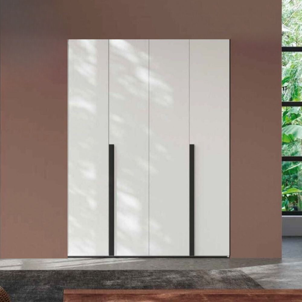 Armadio 4 ante battenti bianco portland e maniglie nero opaco Coco 185x60,3x250h