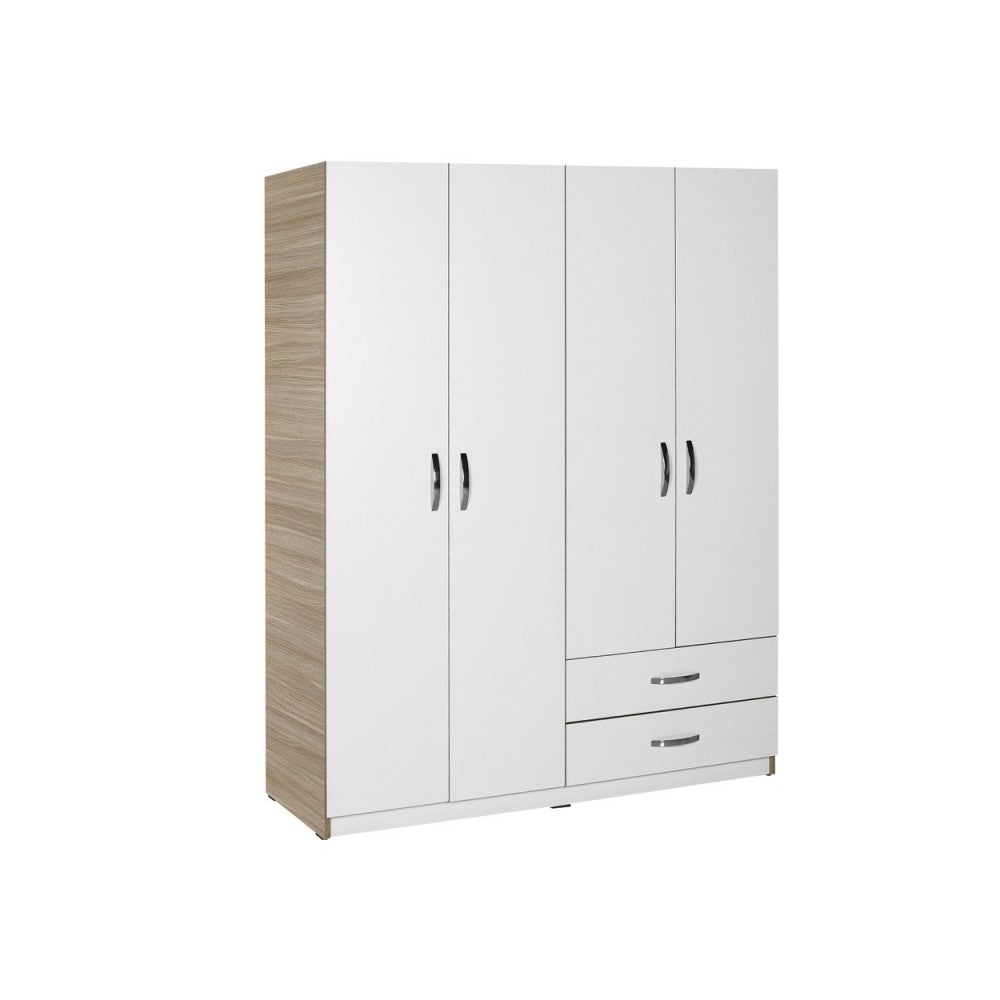 Armadio 4 ante e 2 cassetti 120x170x40 TPGR422023 colore bianco e rovere