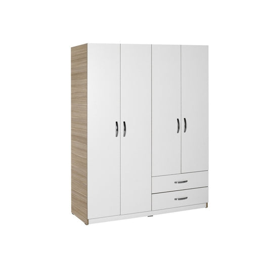 Armadio 4 ante e 2 cassetti 120x170x40 TPGR422023 colore bianco e rovere
