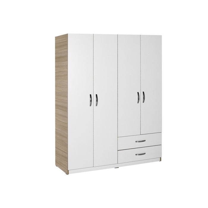 Armadio 4 ante e 2 cassetti 120x170x40 TPGR422023 colore bianco e rovere