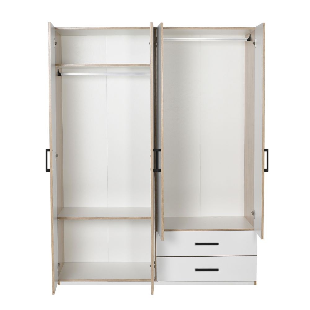 Armadio 4 ante e 2 cassetti 120x170x40 TPGR422023 colore bianco e rovere