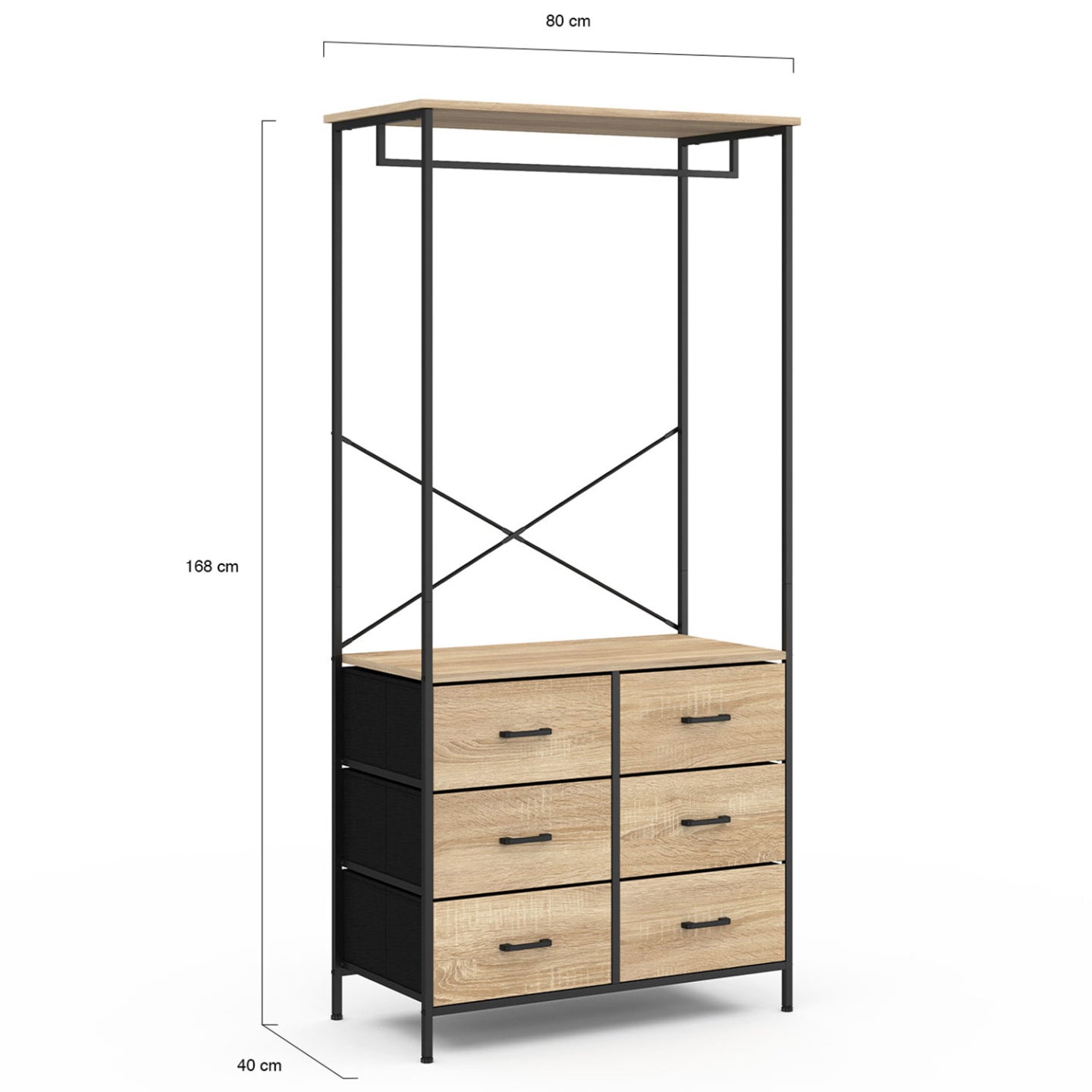 IDMarket - Armadio 80 cm UTAH con 6 cassetti in legno e tessuto nero