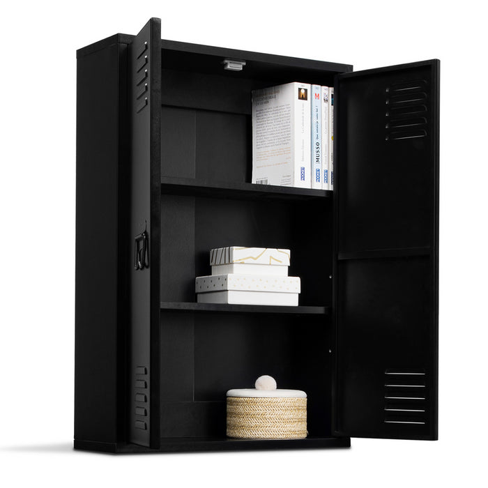 IDMarket - Armadio a muro a 2 ante in metallo nero, design industriale ESTER