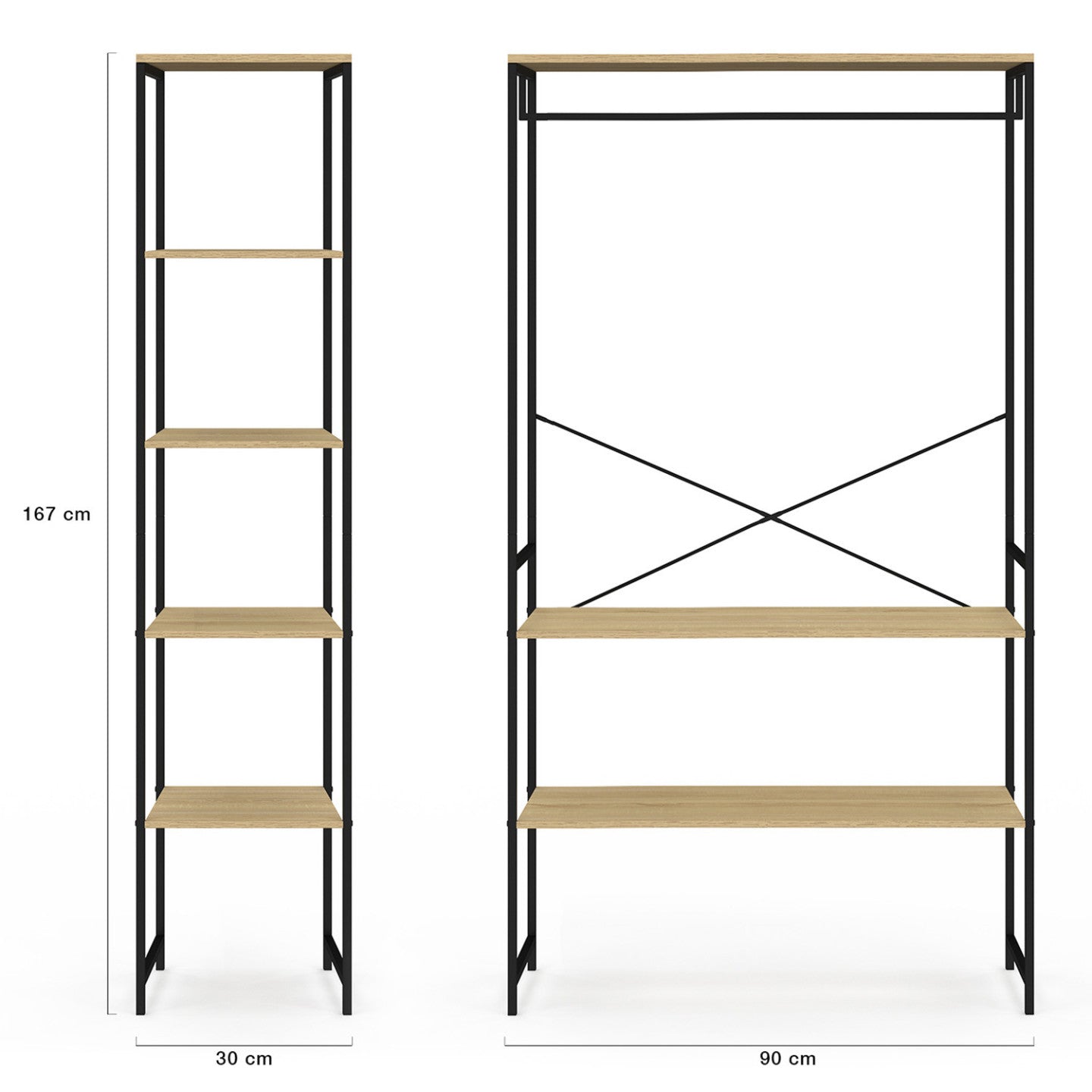 IDMarket - Armadio angolare modulare con doppio spazio per appendere L. 90 / 123 cm DETROIT design industriale