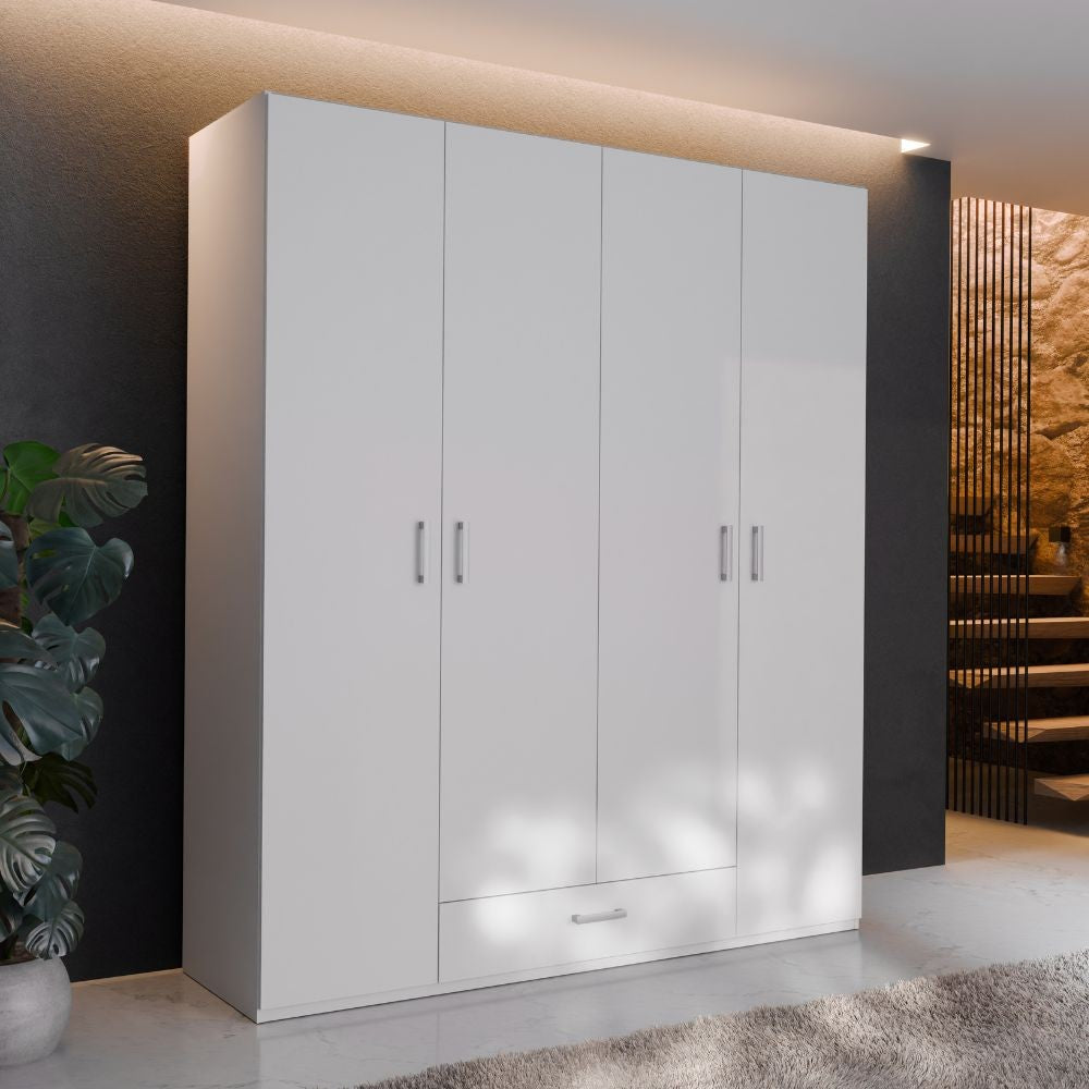 Armadio Arcadia 4 ante e 1 cassetto bianco 177.5x54x210.5H