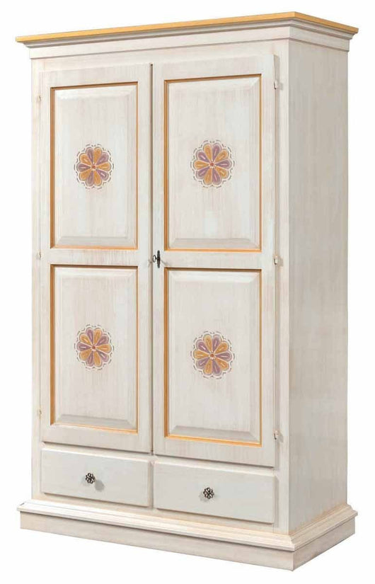 Armadio 2 porte legno shabby avorio pennellato e decori 125x61x200 - Mobili 2G