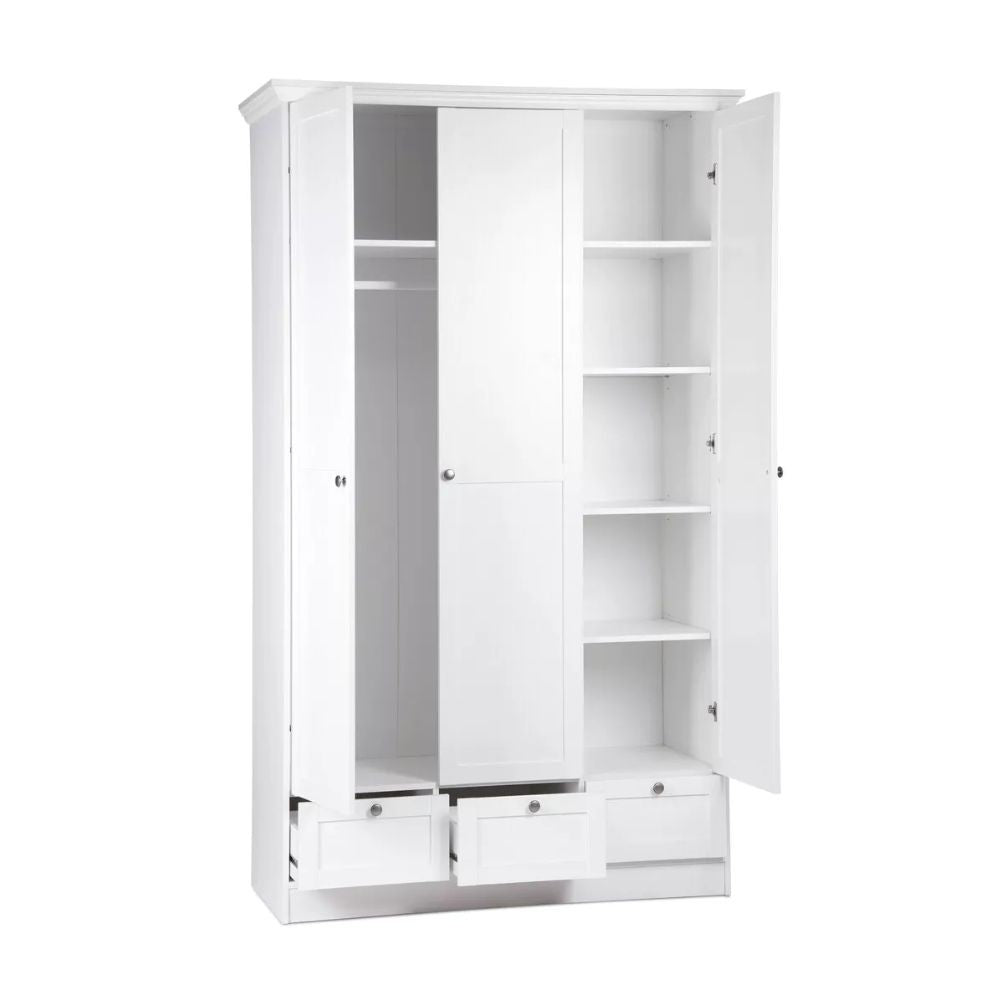 Armadio tre ante e tre cassetti Landwood18 colore bianco