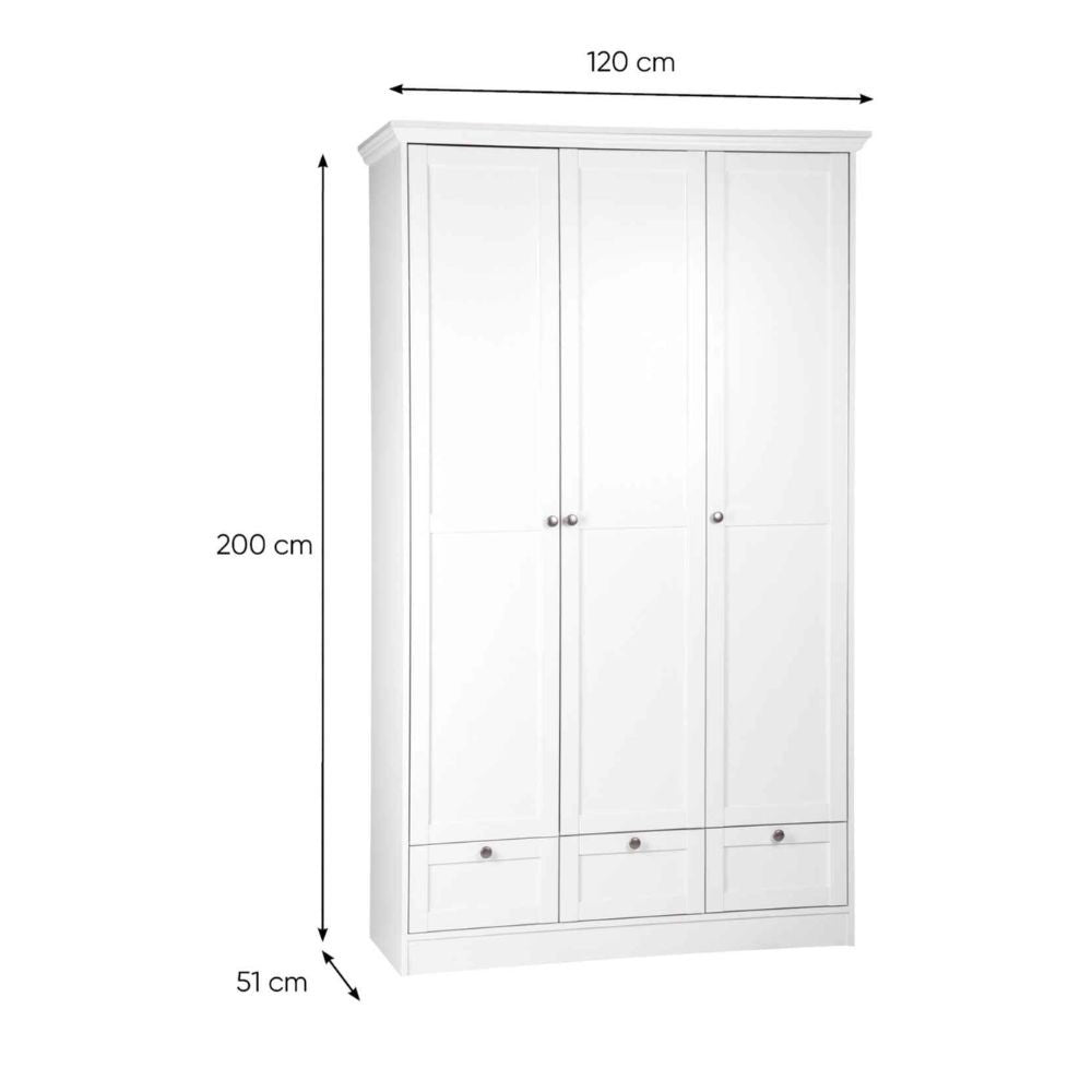 Armadio tre ante e tre cassetti Landwood18 colore bianco