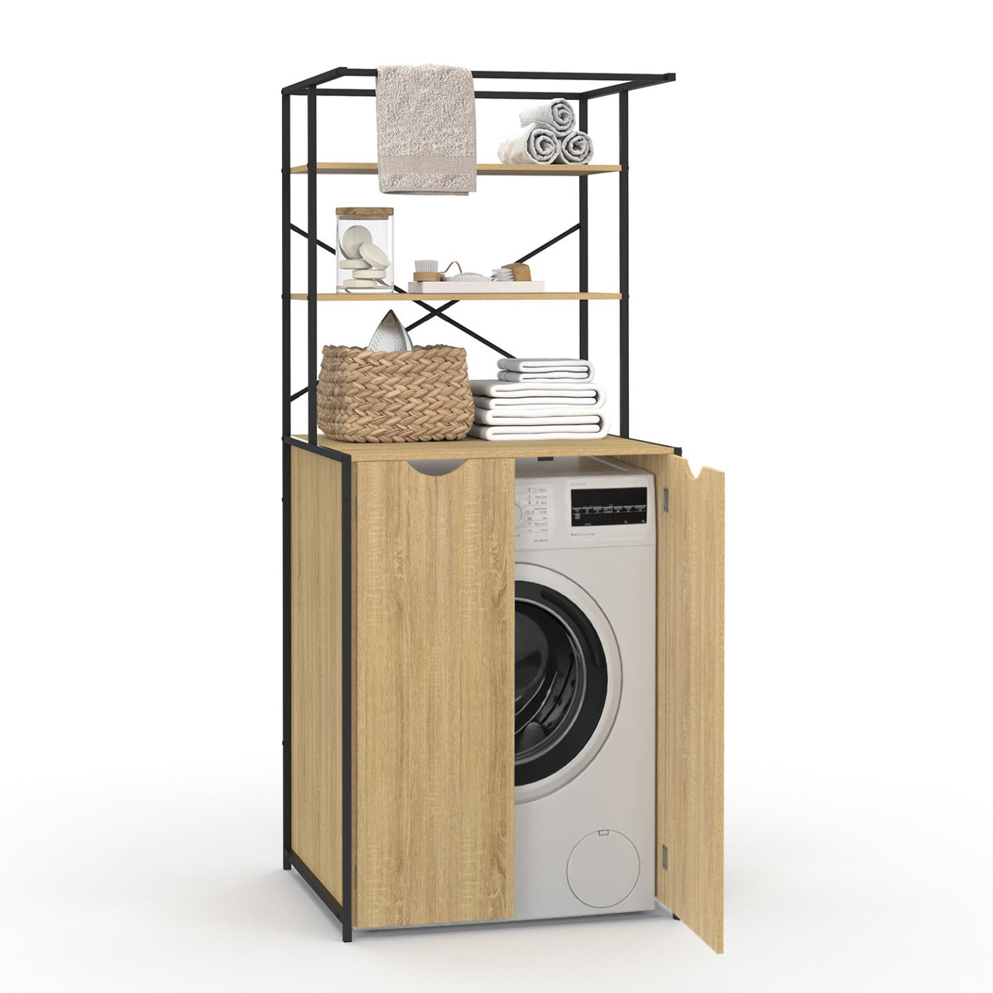 IDMarket - Armadio chiuso per lavatrice DETROIT dal design industriale