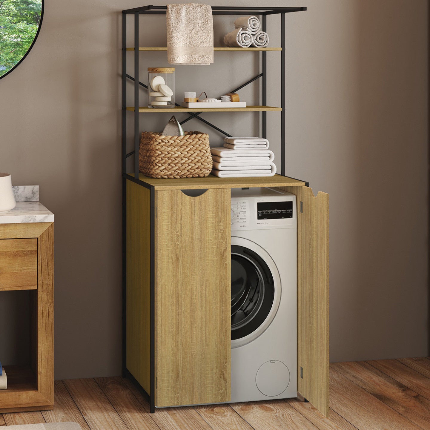 IDMarket - Armadio chiuso per lavatrice DETROIT dal design industriale