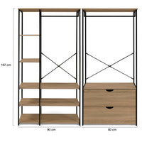 IDMarket - Armadio componibile con doppio guardaroba, ripiani e 2 cassetti L. 170 cm DETROIT design industriale