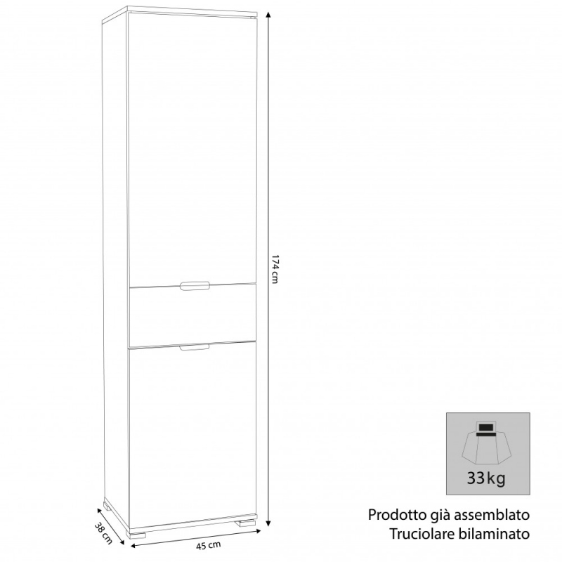ARMADIO CON 2 ANTE E 1 CASSETTO NATURALE