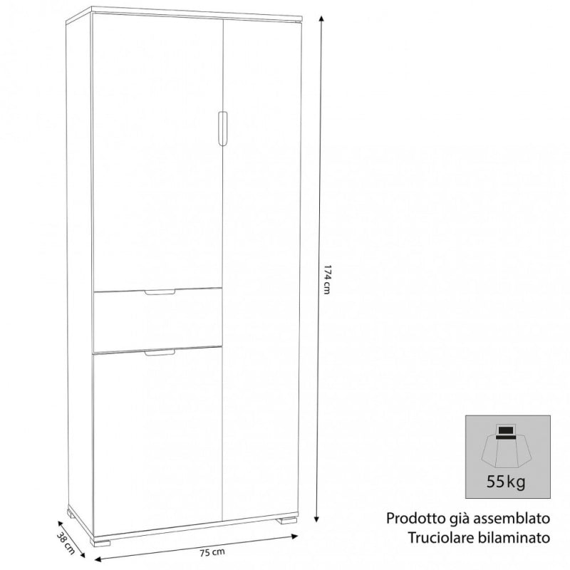 ARMADIO CON 3 ANTE E 1 CASSETTO NATURALE