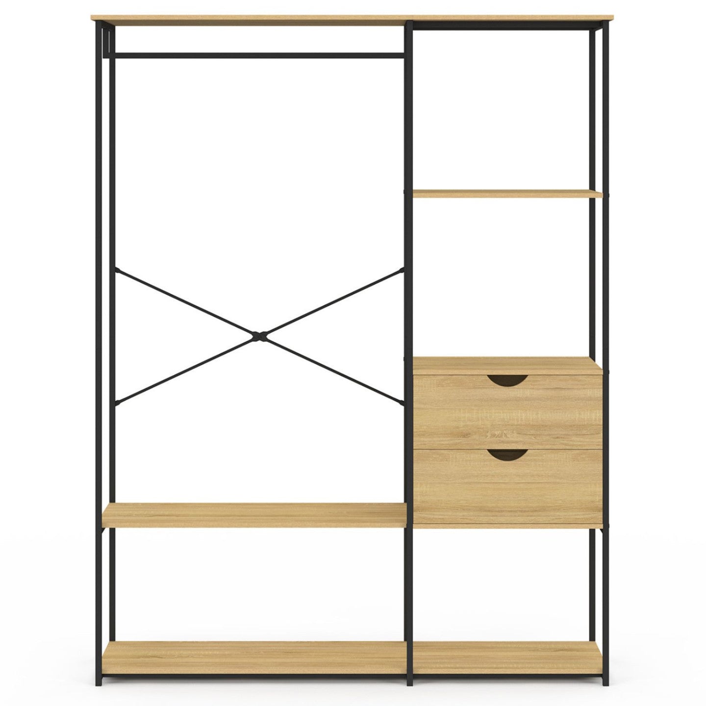 IDMarket - Armadio con ripiani e 2 cassetti L. 130 cm DETROIT design industriale