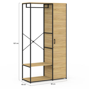 IDMarket - Armadio con ripiani e anta L. 90 cm DETROIT design industriale