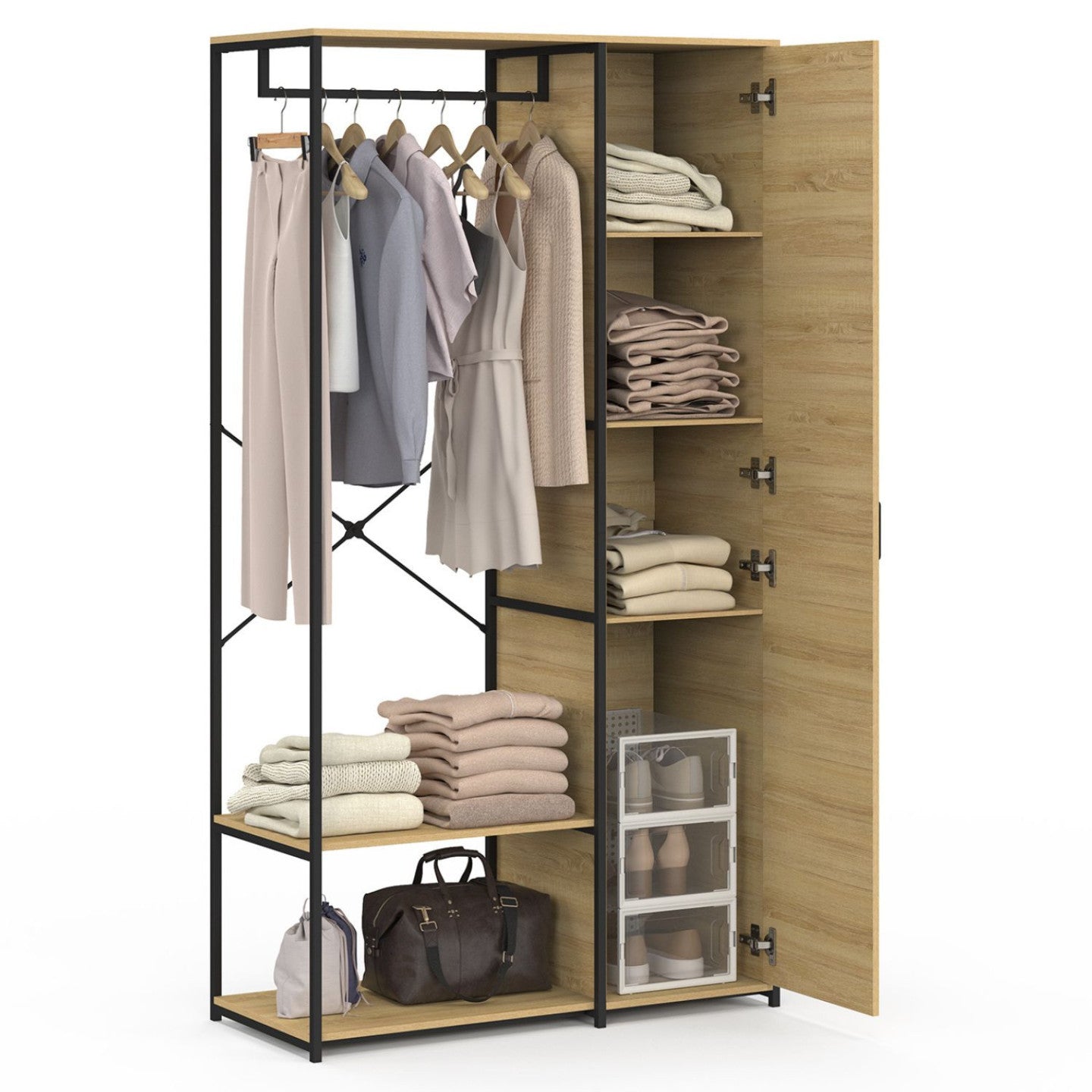 IDMarket - Armadio con ripiani e anta L. 90 cm DETROIT design industriale