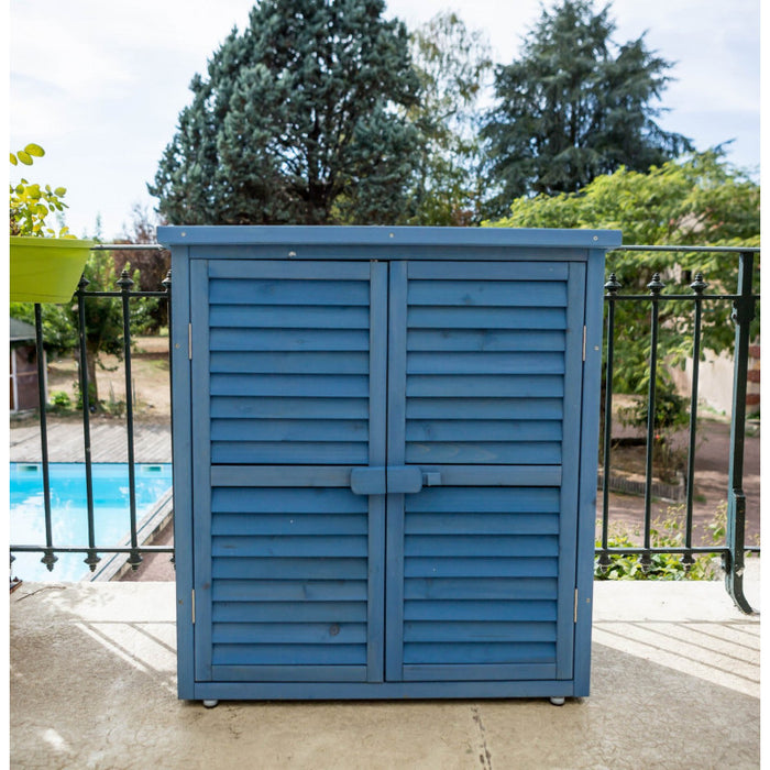 Armadio da Giardino in Legno Trattato 87x47x95 Blu con 3 Ripiani